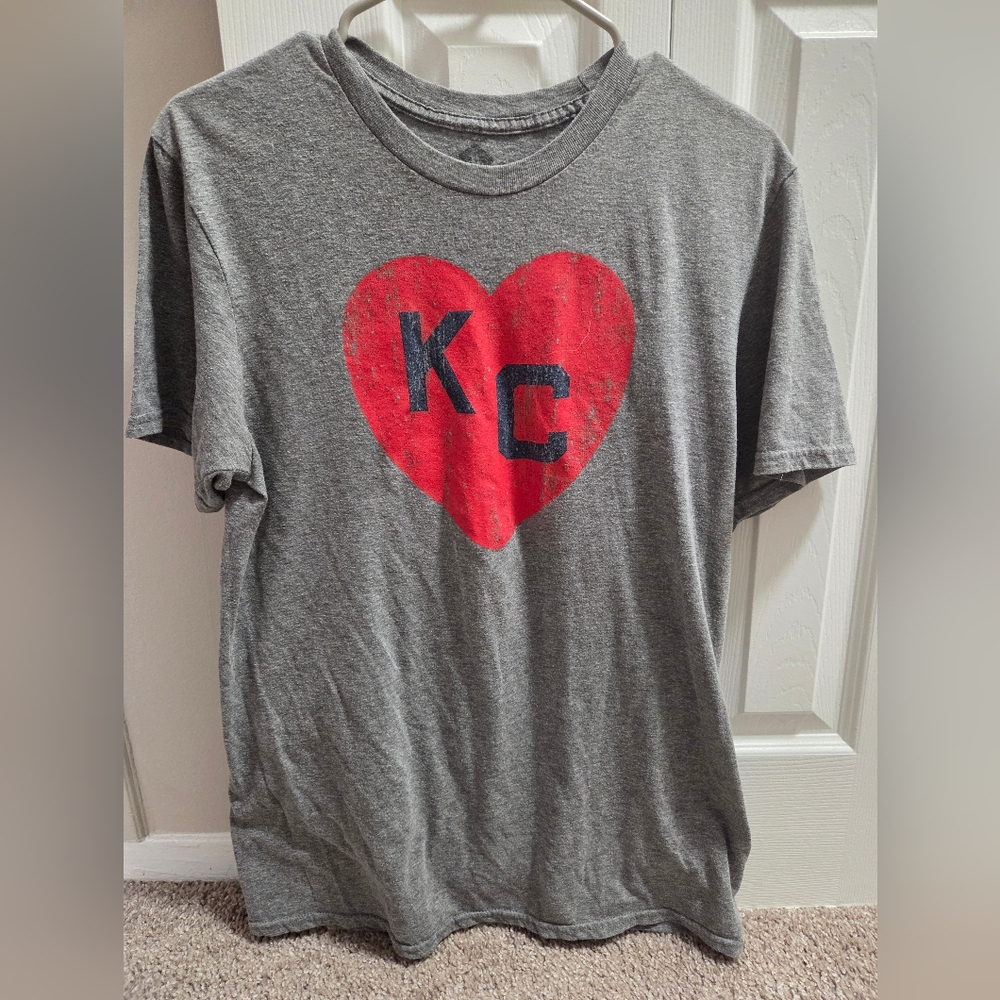 Gray T-Shirt with Red KC Heart Graphic